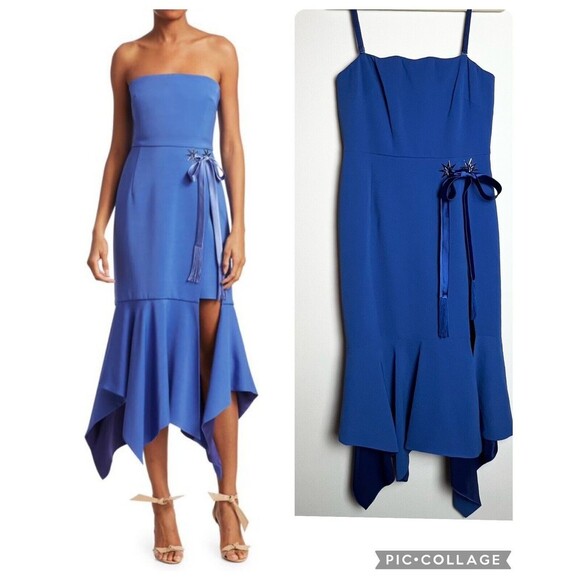 Jonathan Simkhai Dresses & Skirts - Jonathan Simkhai Star Embellished Crepe Bandeau Midi Blue Dress Sz 8